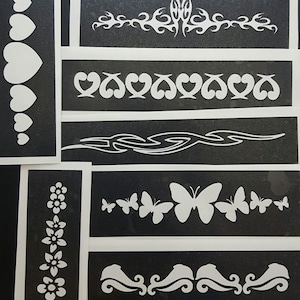 Pochoirs de bracelet pour tatouages à paillettes / aérographe / festivals de peinture faciale Lollapalooza Bonnaroo IOW Reading Rewind
