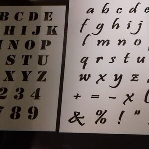 2 x Alfabet A - Z letter stencil vellen Mylar 350 micron vellen 1 "hoge kapitalen kleine letters blok &cursief