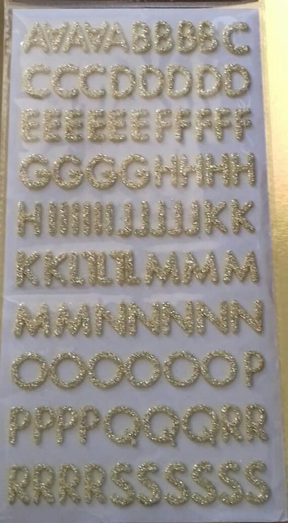 Alfabeto oro glitterato maiuscole lettere, numeri e caratteri speciali adesivi 1