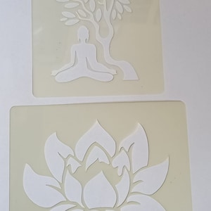 Buddha & tree stencil and lotus flower stencil for wall decoration / card making pick 4&quot; - 8&quot; 350 micron plastic Hindu Buddhism  Hinduism