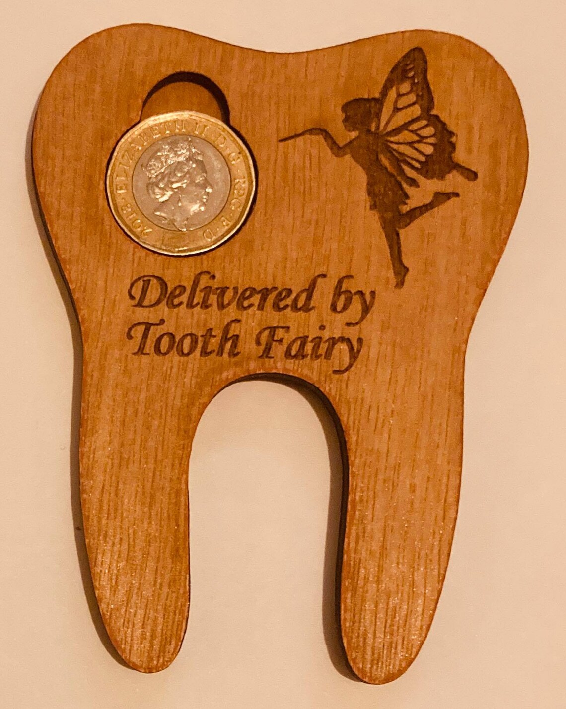 Tooth Fairy Coin Holder Bespoke Tooth Shaped 6mm Wood Made on Etsy UK