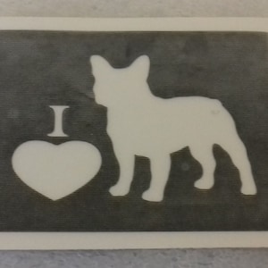 10 - 100 I love (hart) Franse bulldog hondenstencils voor etsen op glas Briljant voor speciaal cadeau Frenchie