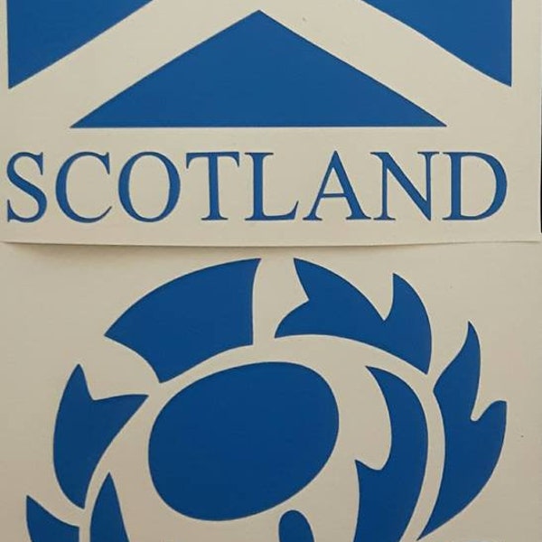 2 x Scottish bumper stickers  Thistle & Scottish Cross  car van caravan lorry bike Motorhome  Choose small medium or large