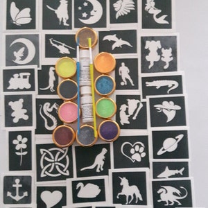 Glitter Tattoo Kit: 40 Stencils, 10 Glitter Colors, Body Glue