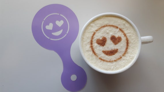 2 x Smiley face coffee cup//cappuccino stencils reusable present gift