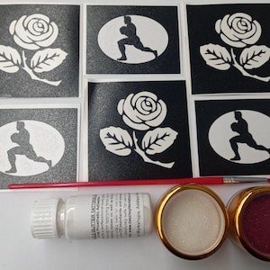 England rugby glitter tattoo set including 30 stencils + red + white glitter + glue Internationals World Cup English
