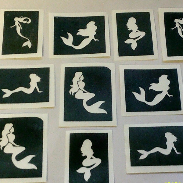 20 Meerjungfrau themed Schablonen für Glitzer Tattoo / Airbrush / Henna - Mädchen