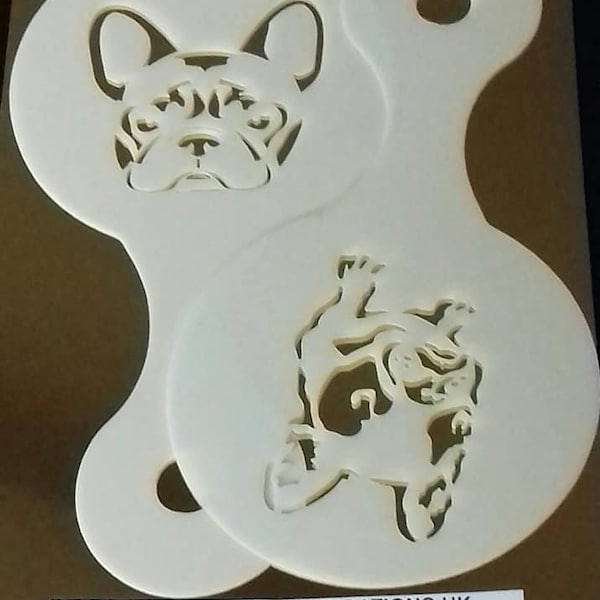 2 x French bulldog dog coffee cup stencils reusable many times present fundraising cafe pub  cappuccino Crufts