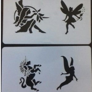 3 x Fairy & 1 x unicorn face painting stencils for face painters and present