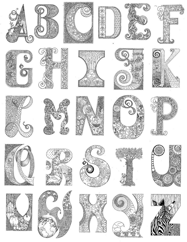 WHIMSICAL Letters to Illuminate or Color | Etsy