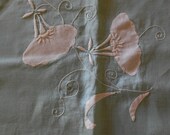 20s to 30s Art Deco Madeira Embroidered Light Airy MINT GREEN Linen Tablecloth Set Appliqued organdy entirely handstitched