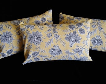 Art nouveau art deco screen print French pillows cotton black floral print on yellow lumbar size 14" x 22"