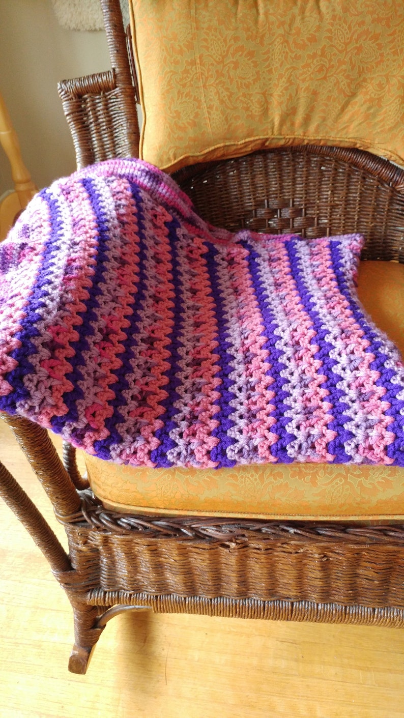 Throw Purple and Pink Afghan Crocheted Blanket Violet Colours Crocheted Afghan New