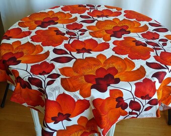 70s Mod tablecloth floral cotton square