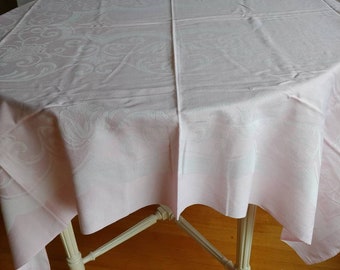 1950s pink damask baroque tablecloth brocade tea cloth baby wedding shower mint