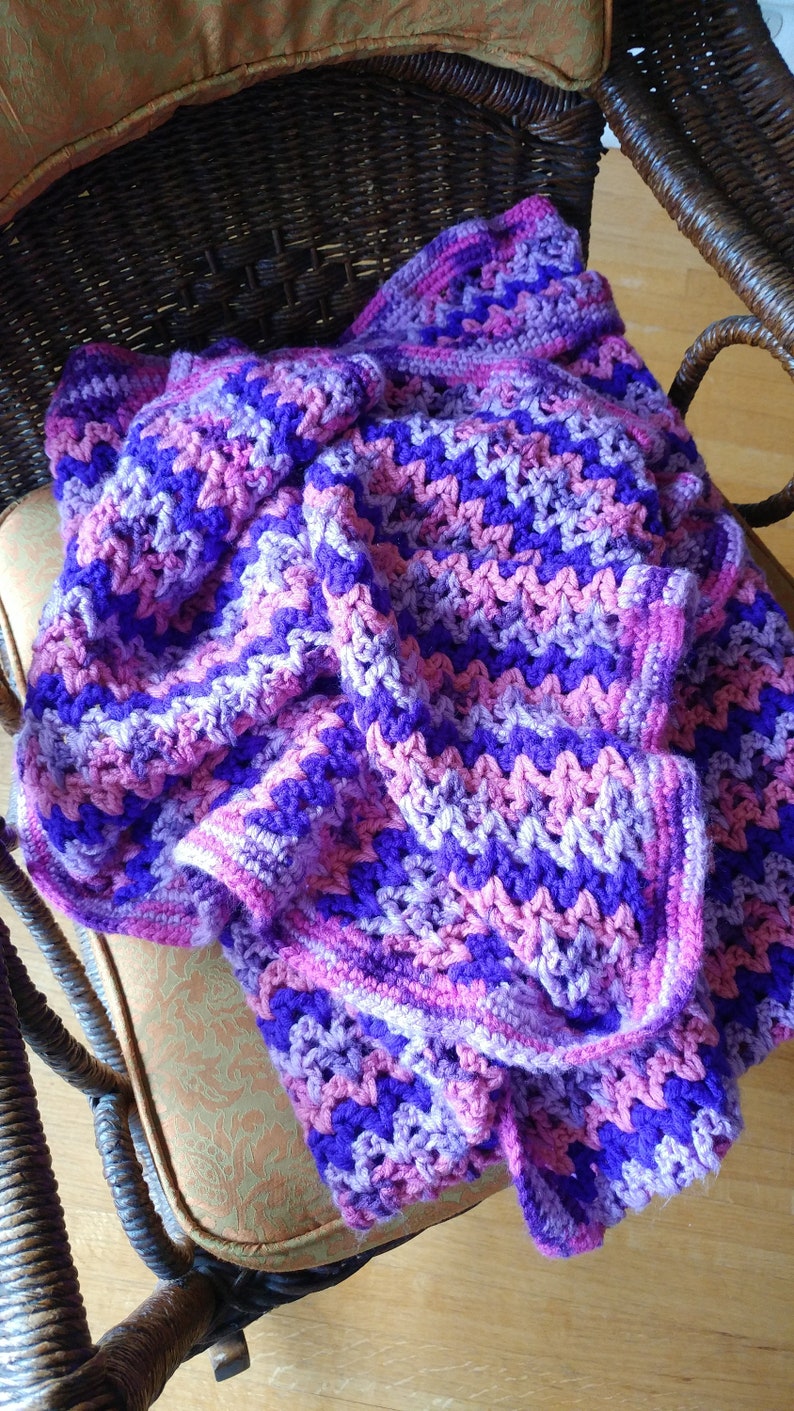 Throw Purple and Pink Afghan Crocheted Blanket Violet Colours Crocheted Afghan New