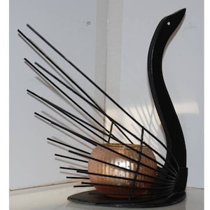 Ikebana Plant Holder, Black Swan Wood and Metal, Original Mid 20th century, 60s Asian Decor, Oriental plant stand