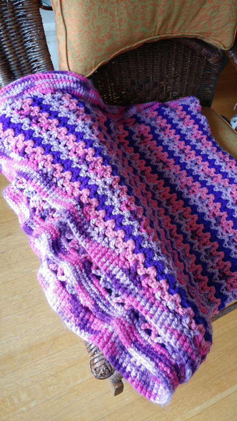 Throw Purple and Pink Afghan Crocheted Blanket Violet Colours Crocheted Afghan New