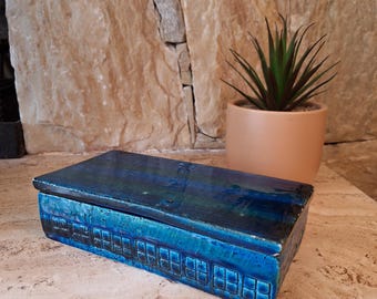 Vintage Bitossi Rimini Blue Cigarette Box, Rosenthal Netter Lidded