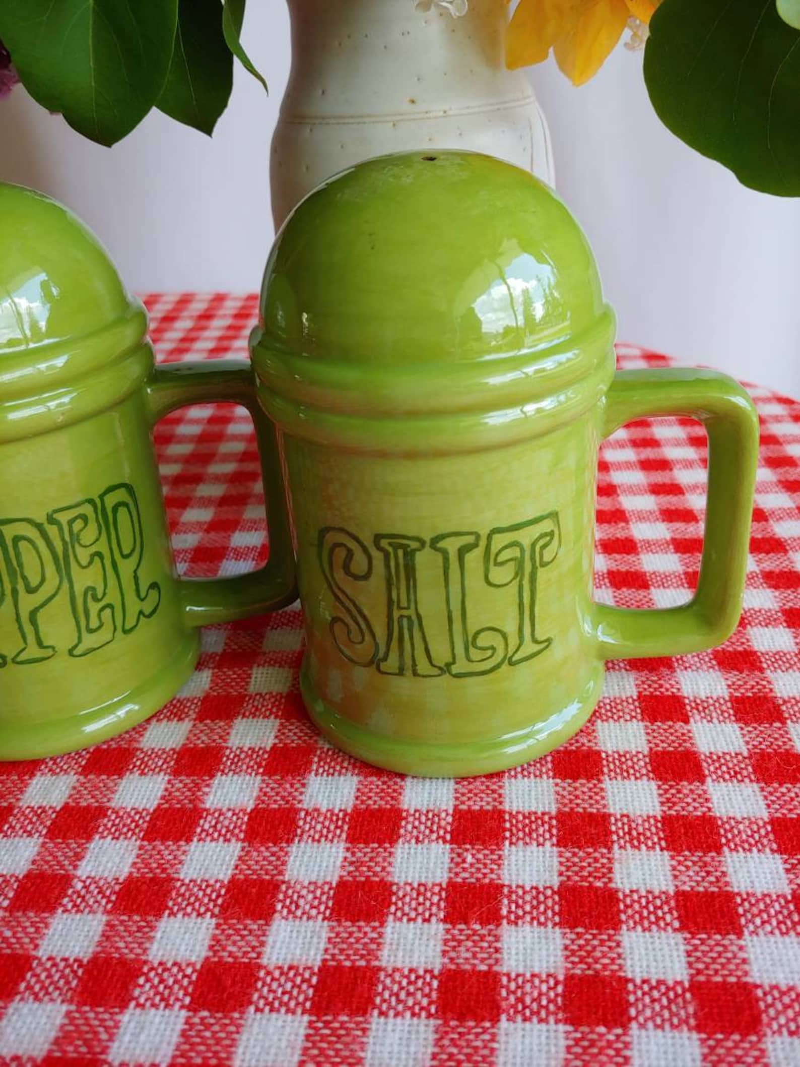 70s Retro Kitsch Salt and Pepper Shakers Lime Green Etsy