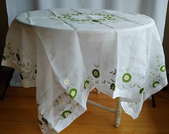 1930s Madeira applique organza tablecloth hand stitched RARE piece nos square