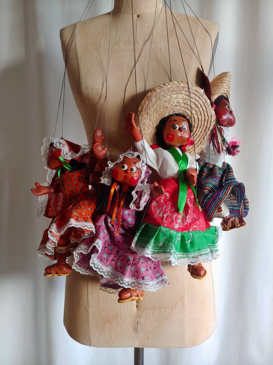 Marioneta de cuerda vintage títere campesino mexicano papel maché papel  maché 16
