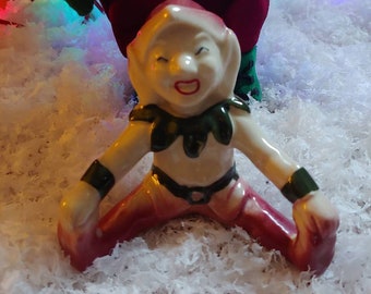 40s 50s mid century kitsch elf decor Christmas ceramic sitting playful pottery