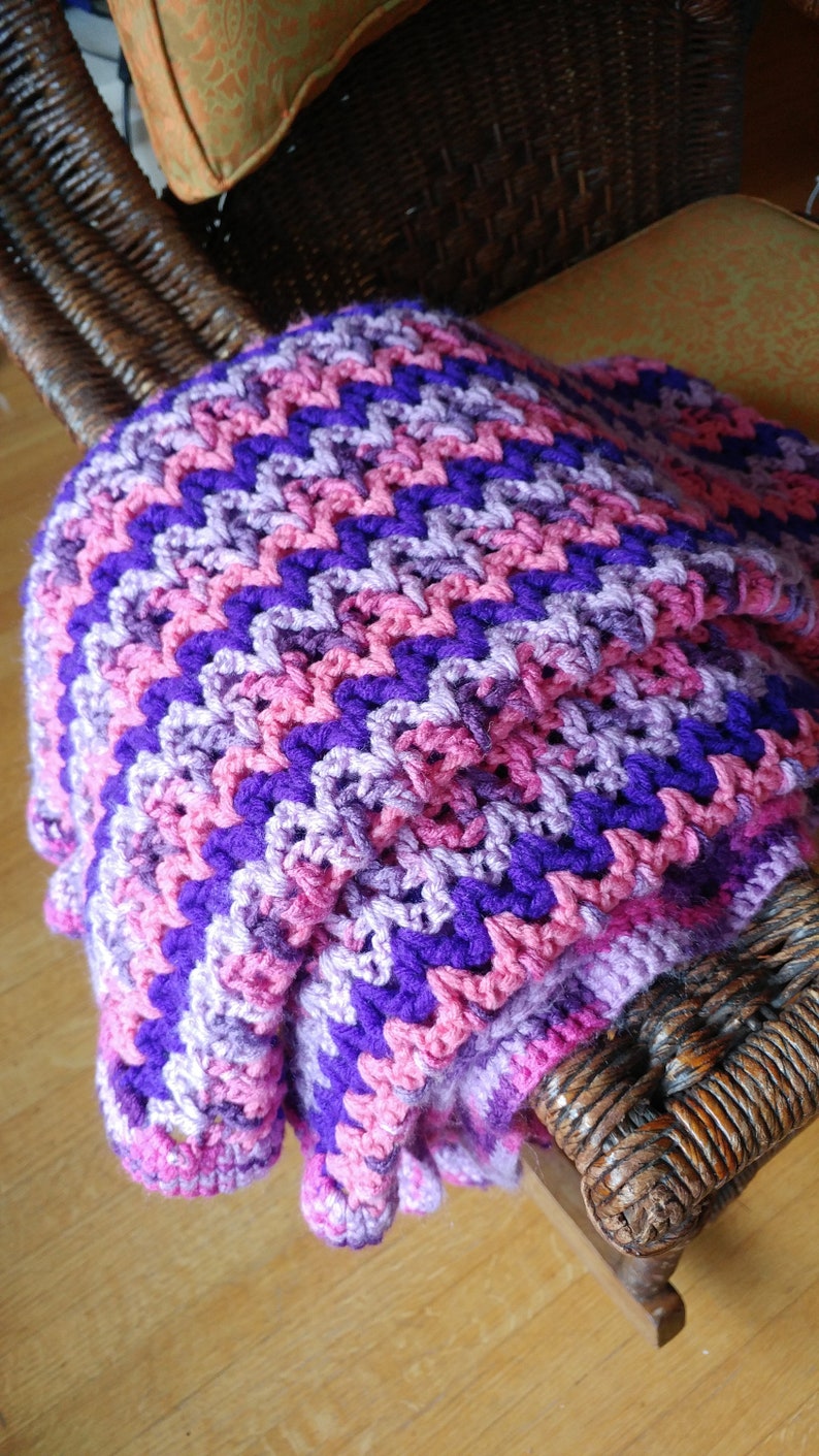 Throw Purple and Pink Afghan Crocheted Blanket Violet Colours Crocheted Afghan New