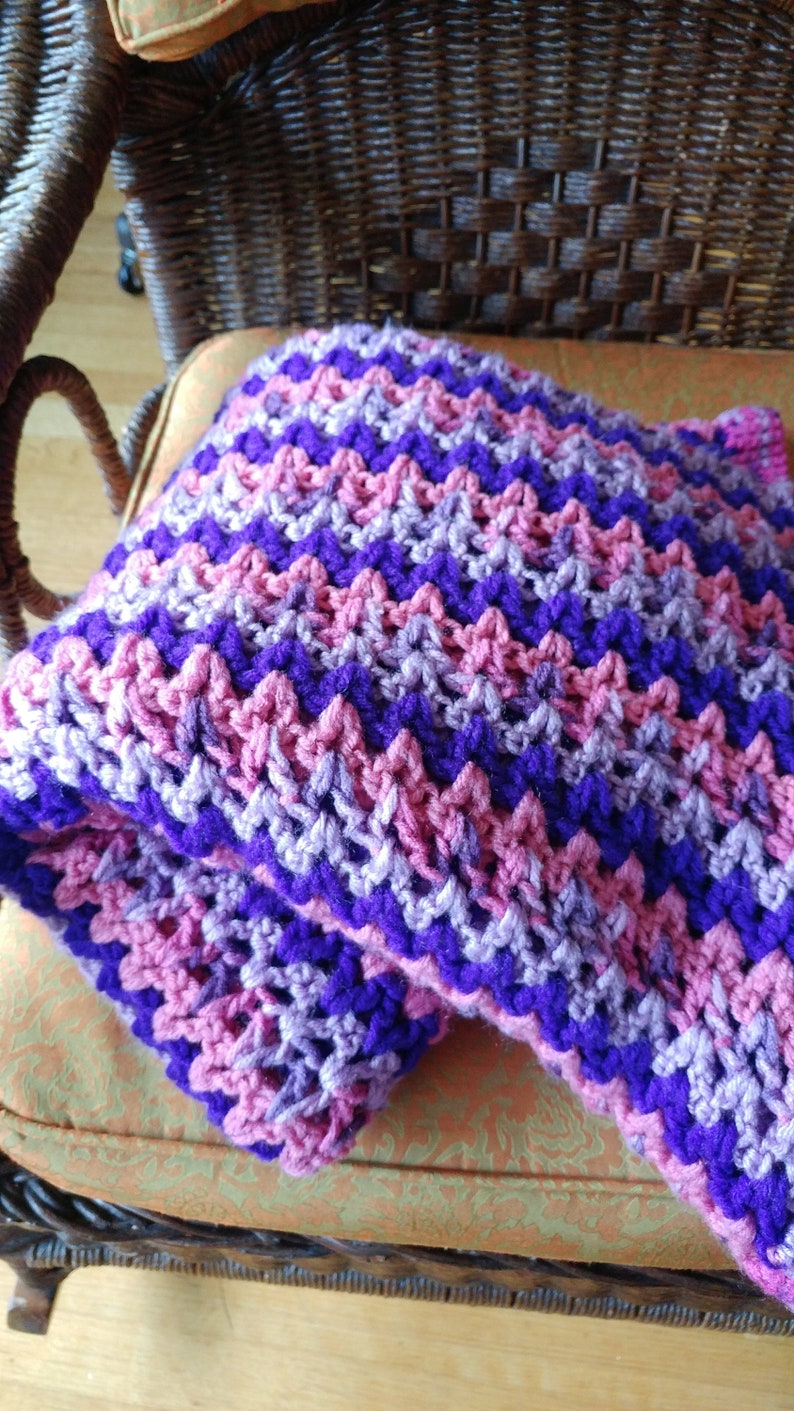 Throw Purple and Pink Afghan Crocheted Blanket Violet Colours Crocheted Afghan New