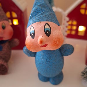 Rare CHRISTMAS putz elves paper mache mica glitter Japan set of 4 1950s