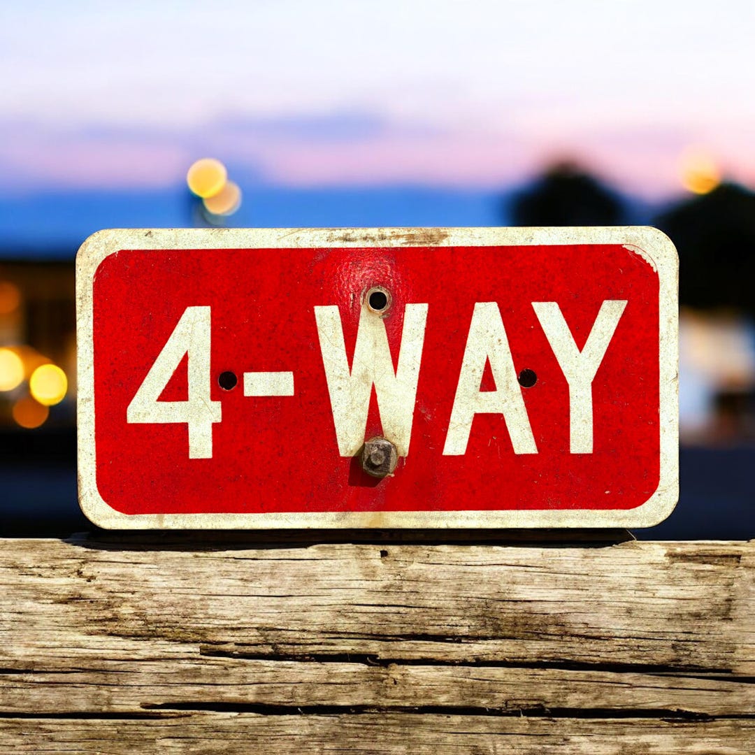 Vintage 4-way Street Sign – Red & White Metal, Rustic Industrial Decor ...
