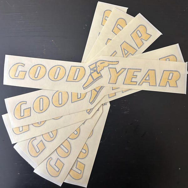 Conjunto de 6 adesivos vintage da Goodyear Racing.