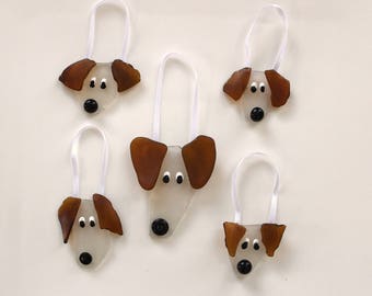 Sea Glass Dog Ornament Hanging Authentic Beach Ocean Art Handmade Unique One of a Kind Puppy Pet Man's Best Friend Companion
