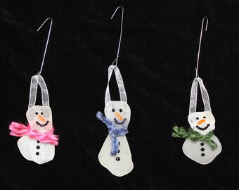 Sea Glass Snowman Ornament One of a Kind Unique Scarf Christmas Tree Winter Décor