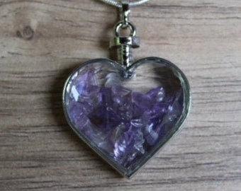 Wishing Bottle Amethyst - Heart Shaped With Amethyst Stones - 925 necklace included