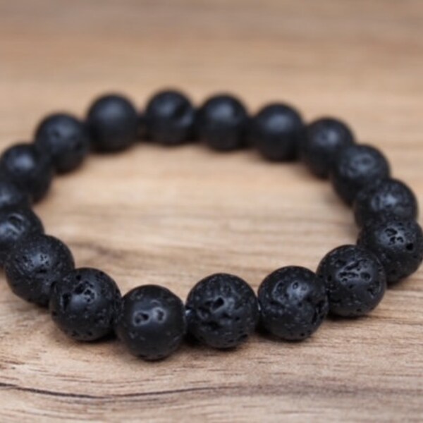 Black Volcanic Bracelet - Adjustable bracelet - 10mm beads