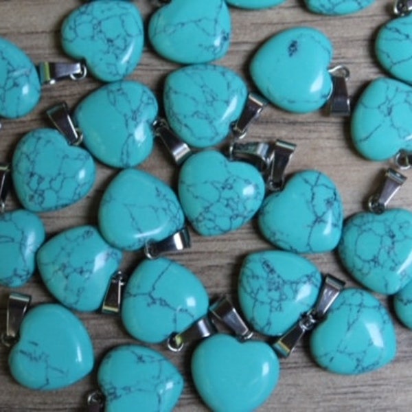 Turquoise Heart Charms - Includes necklace (leather or stainless steel)