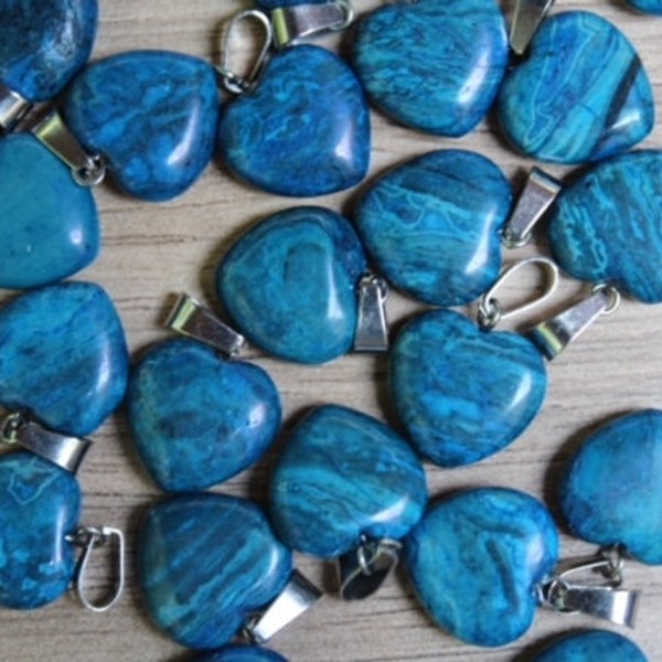 Blue Apatite Heart Charms - Includes necklace (leather or stainless steel)