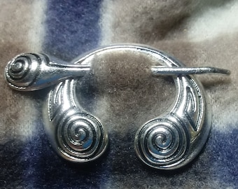 Viking Cloak Pin 1 1/2" Penannular spirals Brooch Silver Tone CP19