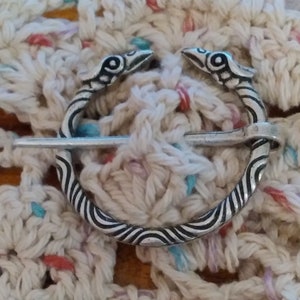 Viking Raven Cloak Pin 1 7/8" Norse Penannular Brooch Antique Silver Tone CP26