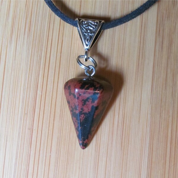 Red and Black Natural Gemstone Pendulum Necklace