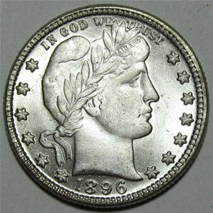 May include: Silver half dollar coin with the profile of Liberty wearing a wreath and the inscription "In God We Trust" and "1896".