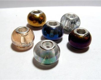 6 Colorful Glass Lampwork Dread Beads with 5mm Center Drilled Holes GPDL-0012-M