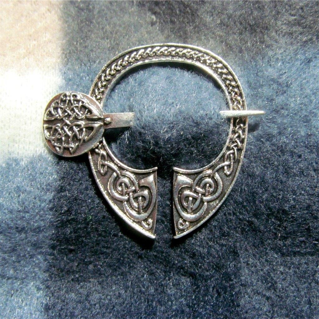 Silver-tone Celtic Penannular Brooch – Cloak Pin, 1-1/4" Ring, 1-3/4" Pin, Norse Viking Style