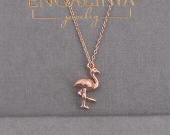 Rosègold Kette mit Flamingo Anhänger, rosègold Halskette mit Vogel Anhänger, Halskette rosègold mit Anhänger