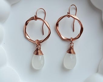 Rose gold-plated earrings with genuine chalcedony | Gold-filled hooks | Elegant drop earrings | Handmade | Gift for her