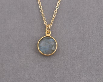 Goldfilled Halskette, gold Necklace, goldfill Kette, grau, Labradorite, Kette mit Anhänger, runder Labradorite Anhänger, Geschenk