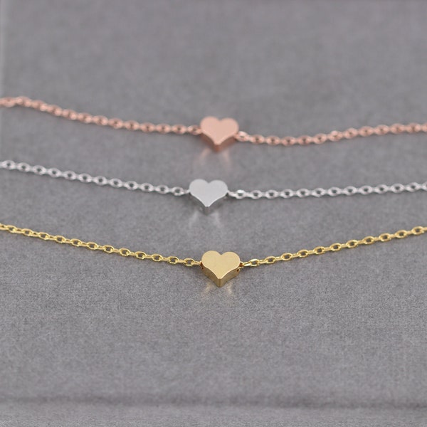 Roségold Bracelet, Silber Armband, Herz  Anhänger, mini, Freundschaftsband, Herzanhänger, feine Armkettchnen, Brautjungfer Geschenk