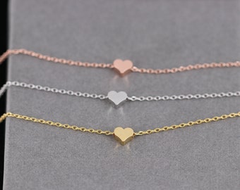 Rose gold bracelet, silver bracelet, heart pendant, mini, friendship bracelet, heart pendant, fine bracelet, bridesmaid gift
