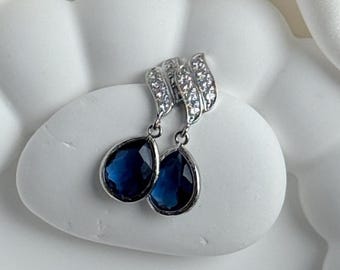 Rhodium-plated cubic zirconia stud earrings with drop pendants – elegant silver earrings – sparkling jewelry – gift for her – bridal jewelry